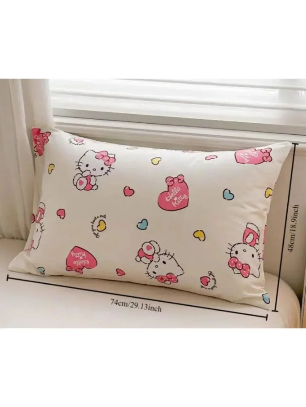 Hello Kitty Pillowcase – Soft Breathable Fabric, Cute Pink Hearts, 1‑Piece